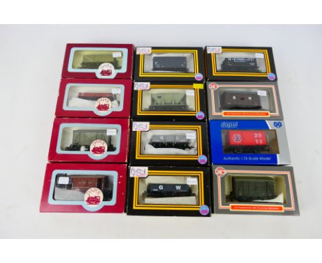 Dapol - 12 x boxed OO gauge wagons including 3 Plank LMS Bauxite wagon # B243, 12 Ton Box Van in BR grey # B16, Hopper Wagon 