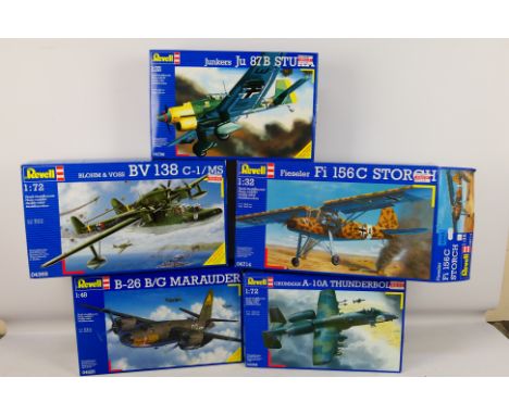 Revell - 5 x boxed model kits, Grumman Thunderbolt II in 1:72 scale # 04356, Martin Marauder in 1:48 scale # 04525, Junkers J