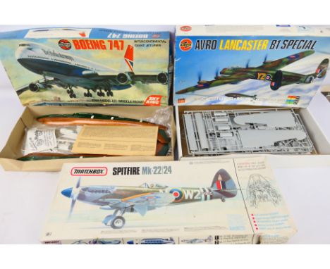 Airfix - Matchbox - 3 boxed model kits to include 8170 Boeing 747 (1:144), PK-501 Spitfire Mk-22/24 (1:32) and 08006 Avro Lan