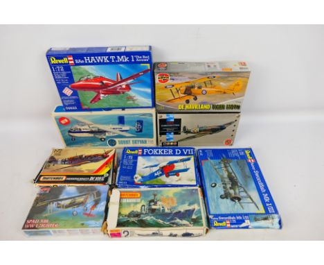 Matchbox - Airfix - Revell - A boxed group of 9 plastic model kits in various scales. Lot includes Airfix 1:72 04018-3 Short 