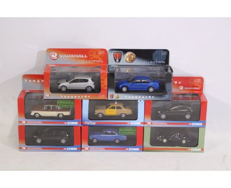 Vanguards - Eight diecast model motor vehicles by Vanguards, scale 1:43 to include MG ZT Model No. VA09300, Ford Escort MKI W