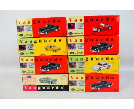 Vanguards - Eight diecast model motor vehicles by Vanguards, scale 1.43 to include MGA open top Model No. VA05003, Triumph Sp