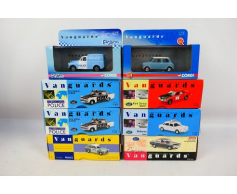 Vanguards - Eight diecast model motor vehicles by Vanguards, scale 1.43 to include Austin A40 Farina No. VA11201, Ford Consul