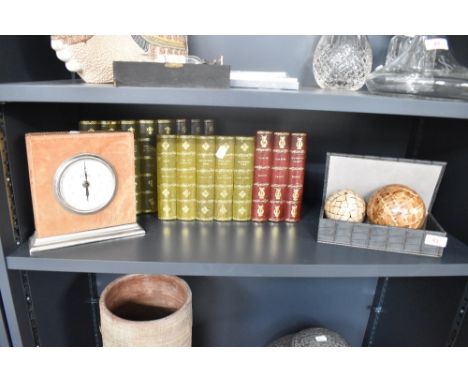 A decorative pair of imitation novels by Jane Austen ect, sold together with a Big Ben nickel and leather mantle place clock,