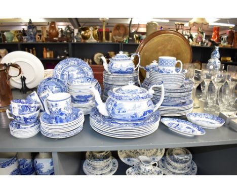 A large collection of Spode Italian pattern dinner and tea wares, to include three tea pots, cups, saucers ect, approx. 98 pi
