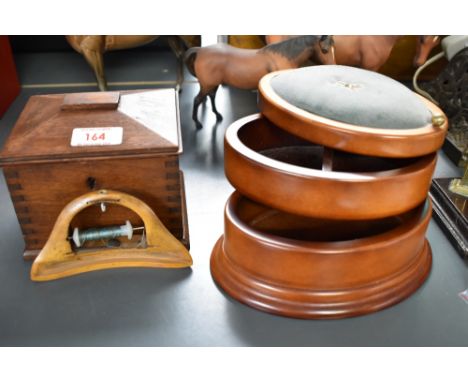 A 19th century miniature tea caddy with exposed dove tail joints, h10cm x w13cm, sold together with a vintage bombay company 