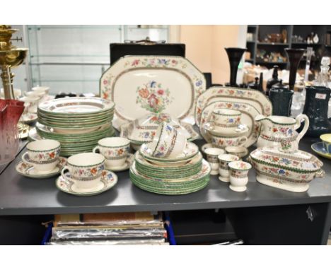 A large selection of Copeland Spode tea/dinner ware in the Chinese Rose pattern, beautifully hand coloured with foliage and g