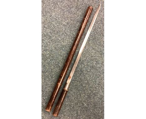 An old leather mounted sword stick. Est. £20 - £30.