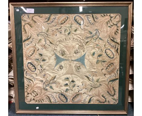 A fine quality early Georgian tapestry decorated in bright colours. Approx. 50 cms x 46 cms. Est. £150 - £200.