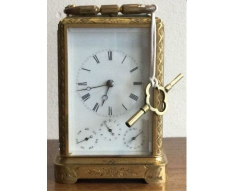 A fine quality French Grand Sonnerie carriage clock with engraved case to white multi dial. 1798  L. LANGE punched to an inne