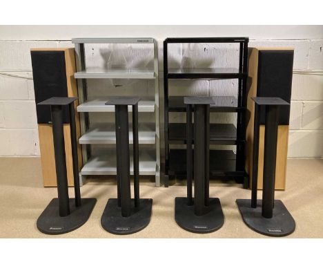 A pair of Mission 702e floor-standing speakers, two pairs of Atacama Nexus speaker stands and two Sound Organisation HIFI rac