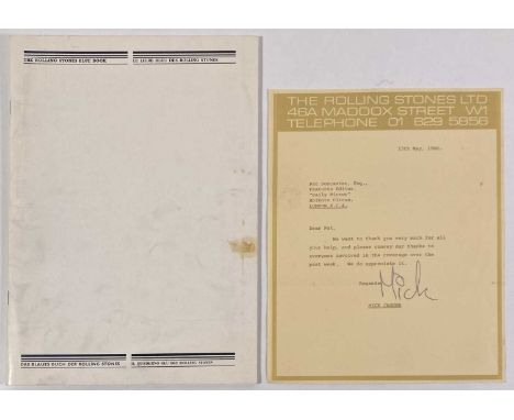 A typeset letter on Rolling Stones Ltd stationery dated 15th May 1968 with signature by Mick Jagger. Also with a 'Rolling Sto