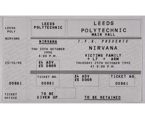 An untorn and complete ticket for Nirvana at Leeds Polytechnic, 25th October 1990. Measures 16.7 x 10cm. Excellent condition.