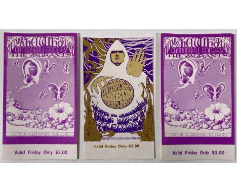 Three original c 1960s Fillmore/San Francisco tickets, a pair for The Who / Cannonball Adderley (1968, 6.5 x 11.5cm), a Cream