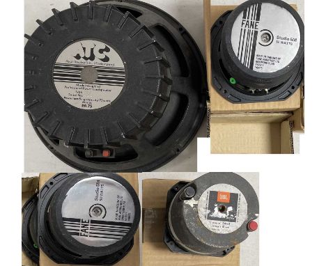Seven speaker drivers - ATC PA75, JBL 2402, five Fane Studio 5m drivers in boxes.Originally used at 'Strawberry Rentals' and 