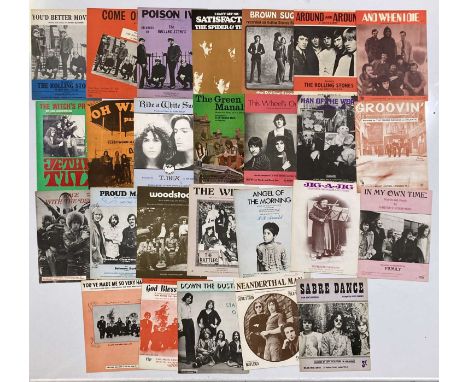 26 assorted pieces of original sheet music from classic 60s/70s artists: Rolling Stones. Jethro Tull, T.Rex, Fleetwood Mac, C