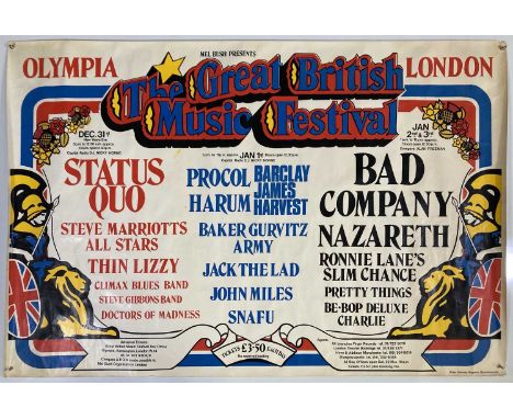 A billboard-sized poster (approx 60 x 40", VF) rolled, for 'The Great British Music Festival' Dec/Jan 1975/6. VF condition. A