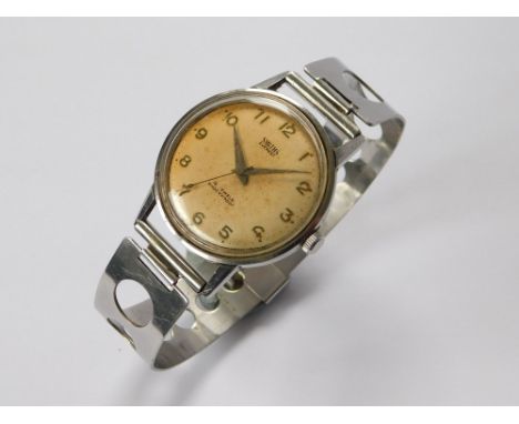 SMITHS EVEREST. A 1950's chromium cased Smiths Everest wristwatch. The dial with Arabic numerals (curved & open numeral 4), s