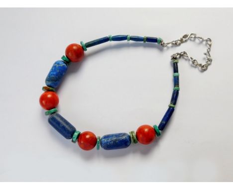 HELEN FEILER, NEWLYN. A Helen Feiler, Newlyn, unique, one-off hand made necklace strung on wire with lapis lazuli, turquoise 