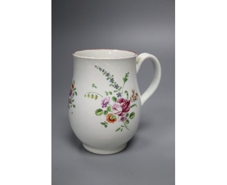 A Worcester bell-shaped mug, c.1760, painted with floral sprays, 12cm, ex Sir Jeremy Levy collection label