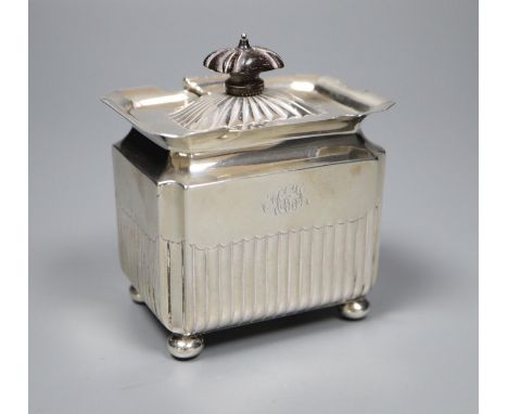 A late Victorian demi fluted silver rectangular tea caddy, Goldsmiths &amp; Silversmiths, London, 1894, height 9cm, gross 5oz