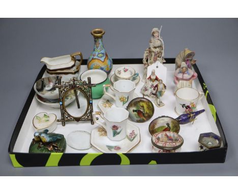 Two Royal Worcester extinguishers, mixed miniature ceramics, photo frame etc