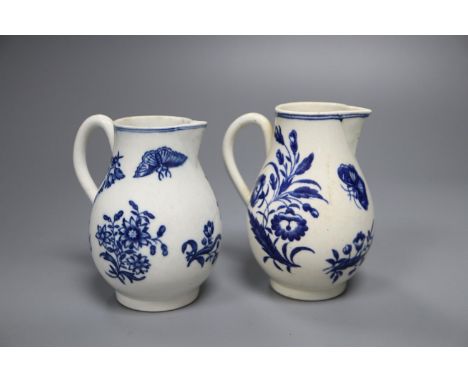 Two Worcester 'Three Flowers' sparrow beak jugs, c.1775, 10cm