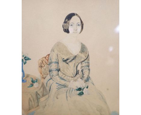 Victorian School, watercolour, Portrait of a Isabella-Wilson, initialled ARS and dated 1845, 15 x 13cm