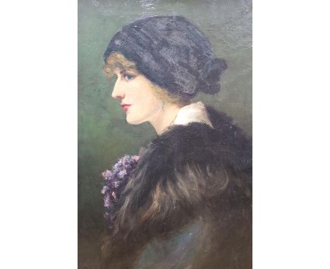 English School c.1900, oil on canvas, Portrait of a young woman, 59 x 39cm