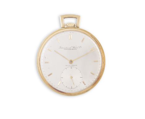 AN 18K GOLD OPEN FACE KEYLESS MANUAL WIND POCKET WATCH, BY IWC, CIRCA 1940The manual movement with silvered dial, with raise 