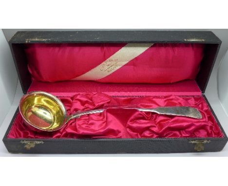 A continental white metal ladle in presentation case, case marked Carl Billert, Duderstadt, weight 196g