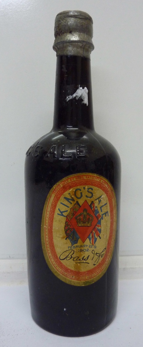 A bottle of 1902 Bass Kings Ale, sealed