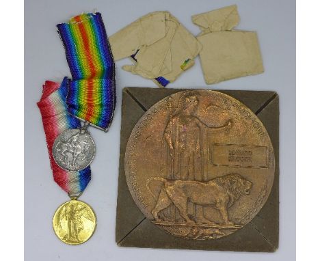 A death plaque and a pair of World War I medals to 16908 Pte. E. Silcock R. Lanc. Reg., Edward Silcock