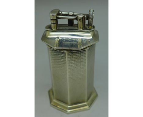 A silver table lighter, Birmingham 1929, with inscription