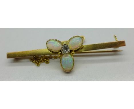 A 9ct gold, opal and diamond set brooch, weight 3.9g