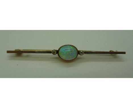 A yellow metal, diamond and opal brooch, weight 3.6g