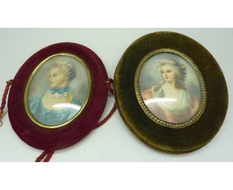 Two 20th Century continental portrait pictures, height of frames 13 and 14cm