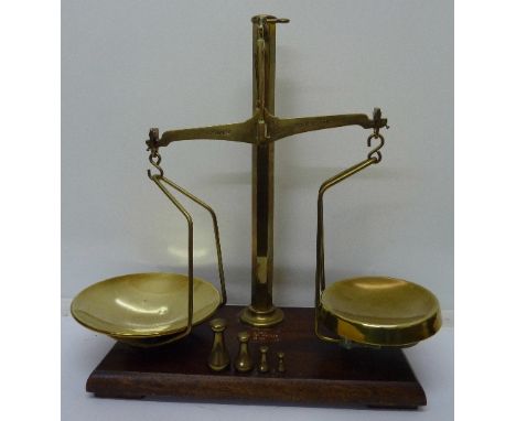 A set of Avery balance scales with weights