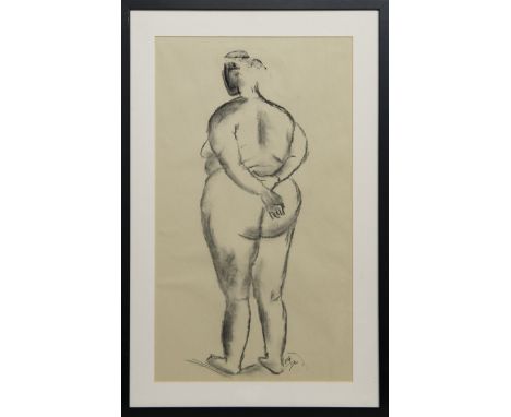 EH, NUDE SKETCH charcoal on paper, initialled 'E H' and dated 7/91 image size 61cm x 35cm, overall size 75cm x 49cm Mounted, 