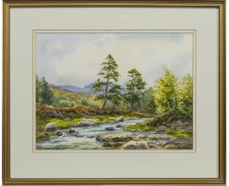 * ROBERT EGGINTON (BRITISH b. 1943), RIVER NEAR LOCH MORLICH watercolour on paper, signed, titled label verso image size 27cm