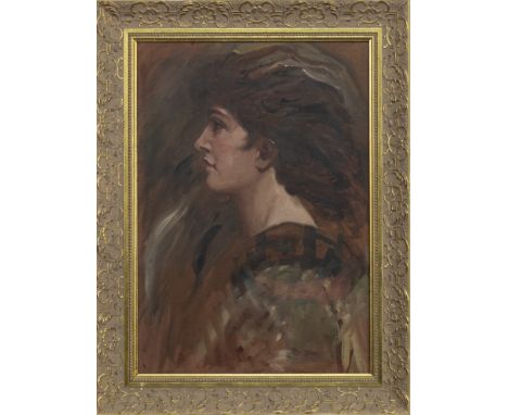 GLASGOW SCHOOL (EARLY 20TH CENTURY), PROFILE PORTRAIT oil on card image size 45cm x 32cm, overall size 57cm x 43cm Framed.