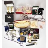 Collection of costume and silver jewellery, the silver including chains, crosses, bracelet, necklace