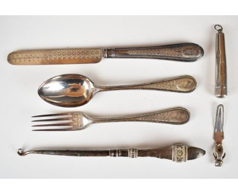 Victorian hallmarked silver three piece christening set comprising knife, fork and spoon, Sheffield 1891, maker&nbsp;Martin, 