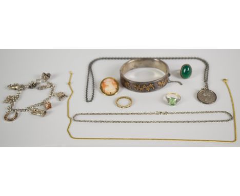 A collection of jewellery including 9ct gold eternity ring (1.5g, size N), silver bangle with applied gold bird decoration, S