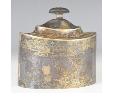 Edward VII hallmarked silver tea caddy in the Georgian style, with bright cut decoration, Sheffield 1902, maker&nbsp;William 