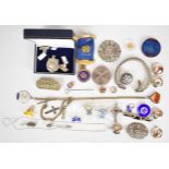 A collection of jewellery including silver fob, silver cufflinks, carnelian agate intaglio,