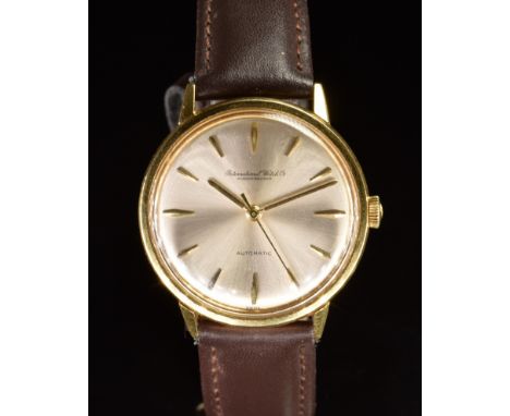 International Watch Co (IWC) 18ct gold gentleman's automatic wristwatch with gold hands and hour markers, silver dial and sig