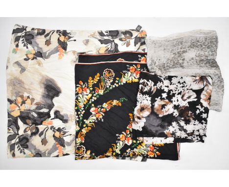 Louis Vuitton black silk scarf with floral decoration and signature logo throughout,130 x 1 30cm, with two Vince Camuto silk 