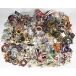 A collection of jewellery and watches including beads, tiger's eye necklace, chains, etc and