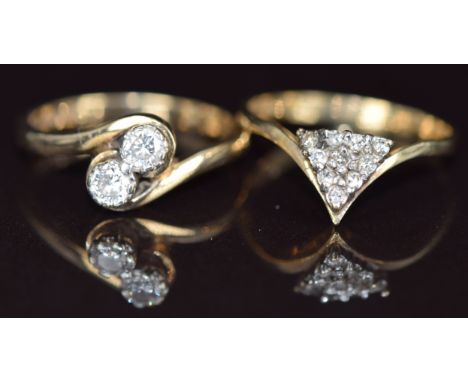 Two 9ct gold rings both set with diamonds, 3.6g, size M